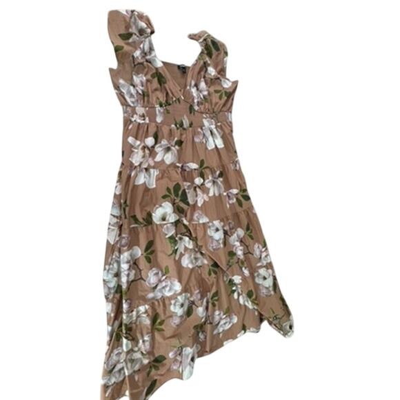 "EXPRESS" Women's Tan Magnolia Floral Maxi Prairie Dress Ruched SZ XL Cowgirl - Picture 4 of 12